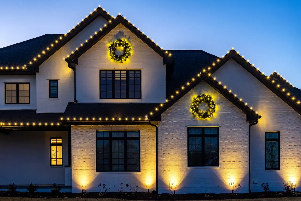 Permanent Christmas light installation on a residential home in Chattanooga