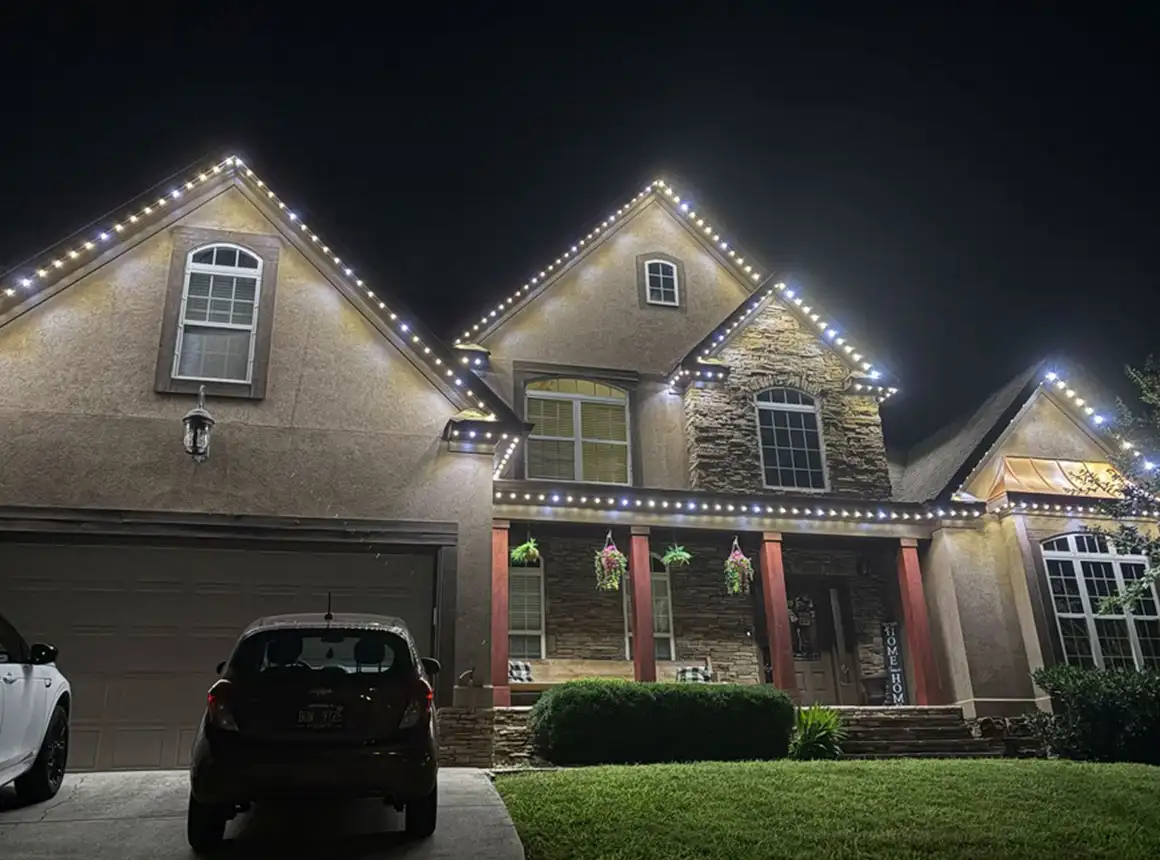 Permanent outdoor lighting on a residential backyard entertaining space